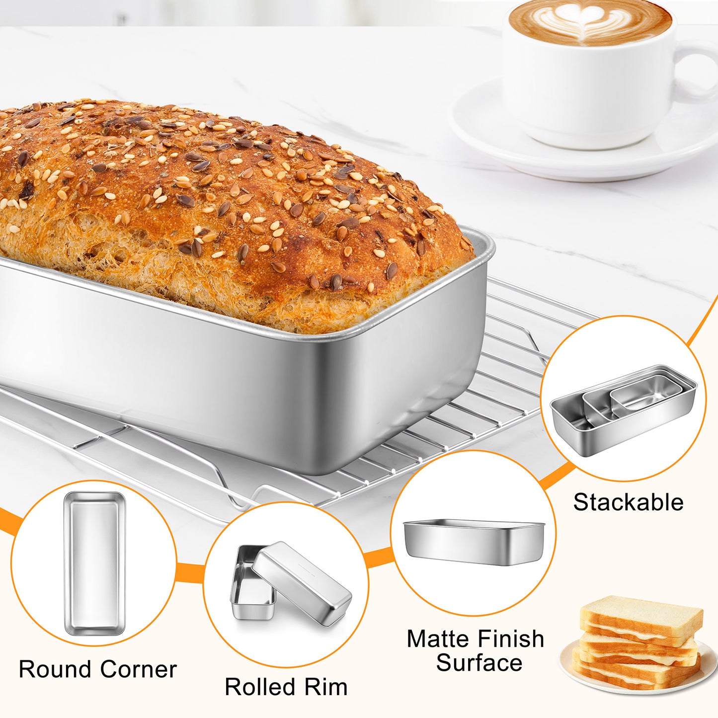 Vesteel Stainless Steel Loaf Pan Set, 3 Sizes Baking Bread Pans (12 x 5 Inch, 9 x 5 Inch, 6 x 3.5 Inch) , Toast Baking Pans for Meatloaf, Cake & Homemade Bread, Non Toxic & Dishwasher Safe
