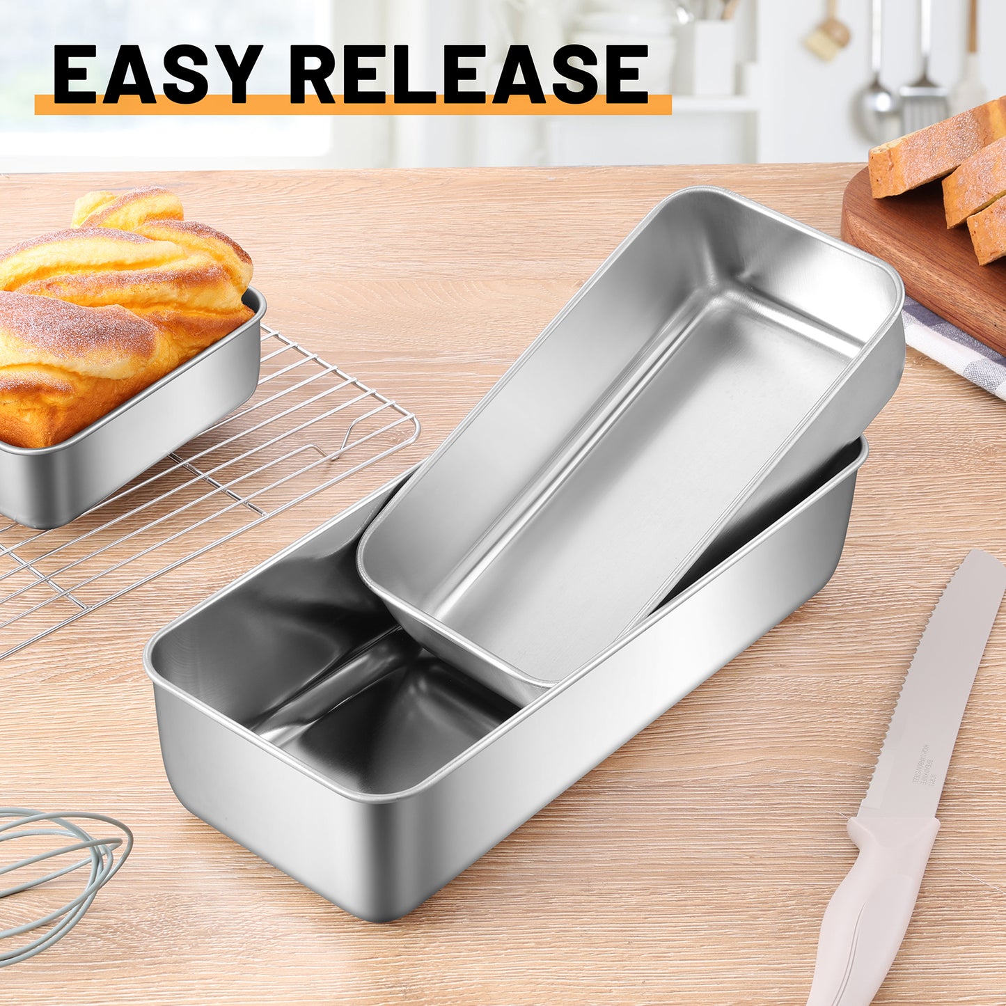 Vesteel Stainless Steel Loaf Pan Set, 3 Sizes Baking Bread Pans (12 x 5 Inch, 9 x 5 Inch, 6 x 3.5 Inch) , Toast Baking Pans for Meatloaf, Cake & Homemade Bread, Non Toxic & Dishwasher Safe
