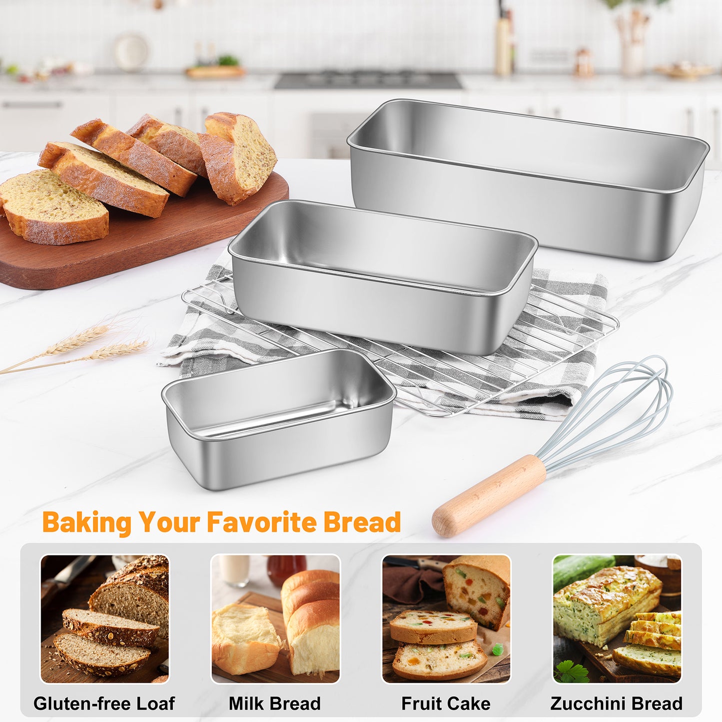 Vesteel Stainless Steel Loaf Pan Set, 3 Sizes Baking Bread Pans (12 x 5 Inch, 9 x 5 Inch, 6 x 3.5 Inch) , Toast Baking Pans for Meatloaf, Cake & Homemade Bread, Non Toxic & Dishwasher Safe