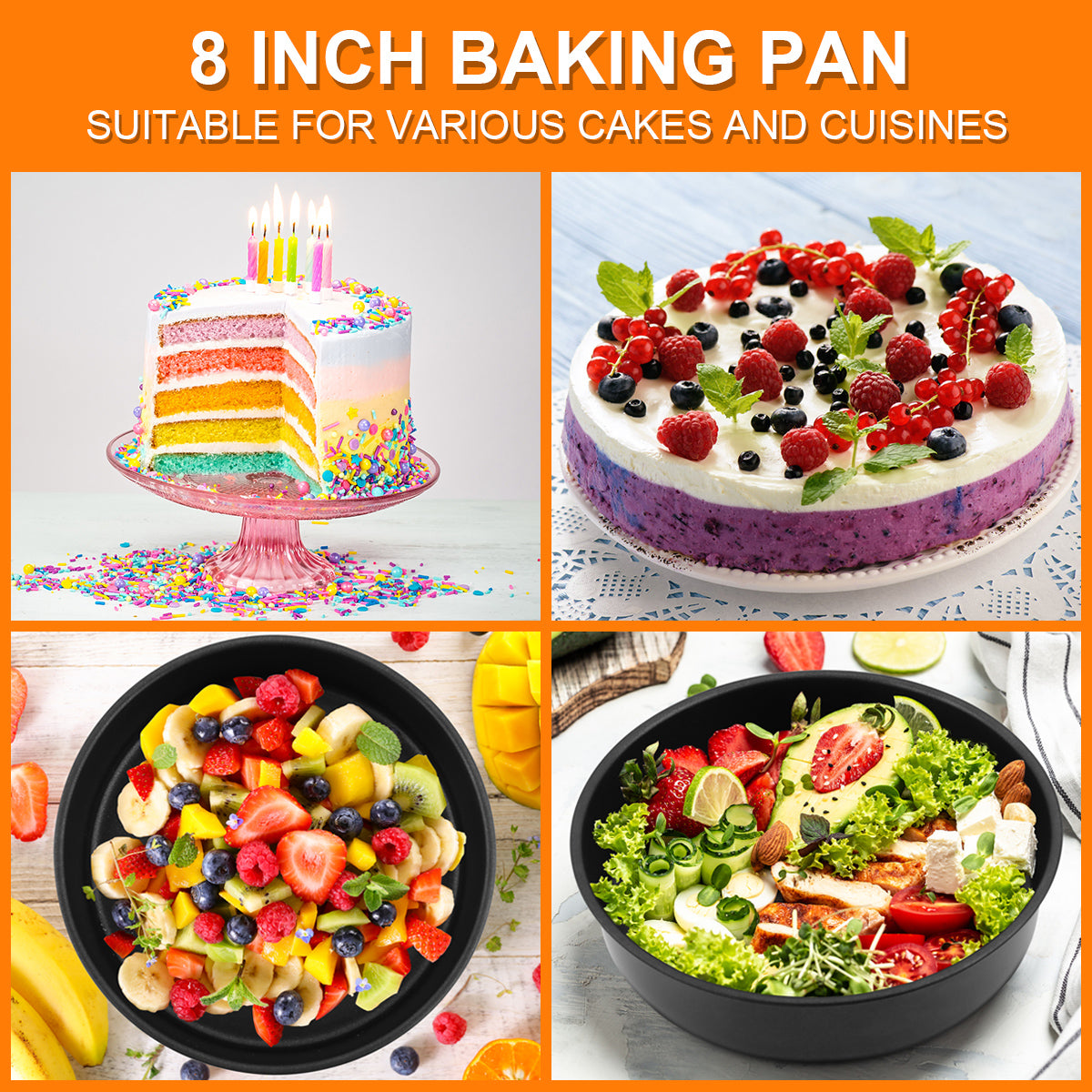 8 inch Cake Pan Set of 3, Vesteel Stainless Steel Round Cake Baking Pans for Layer/Birthday/Wedding Cake, Nonstick & Heavy Duty