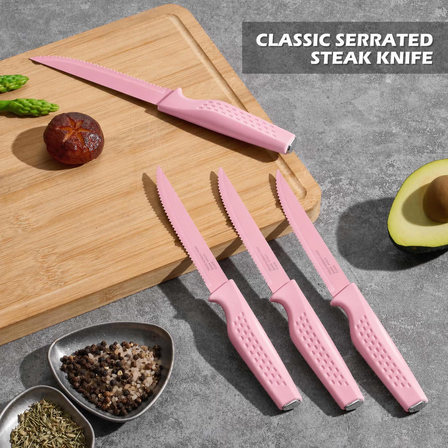 Vesteel Knife Block Set for Kitchen, 15-Piece High Carbon Stainless Steel Knives Set with Ergonomic Handle, Ultra-sharp & Rust Resistant, Pink