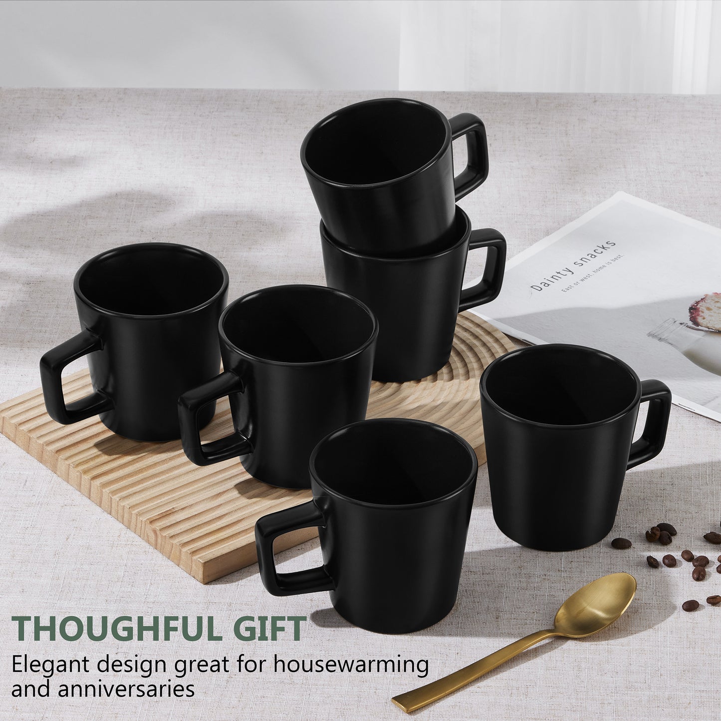 Vesteel Coffee Mugs Set of 6, 11oz Ceramic Coffee Cups with Handles for Men Women, Stoneware Mugs for Tea Latte, Housewarming Wedding Gifts, Matte Black