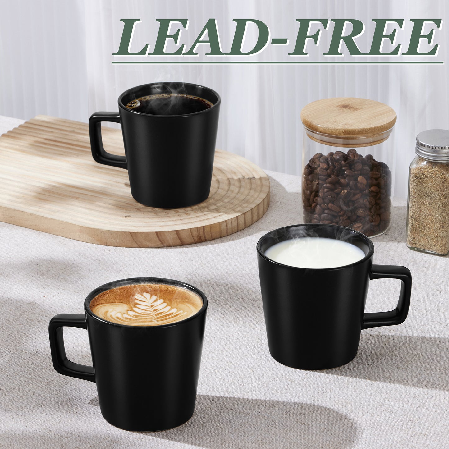 Vesteel Coffee Mugs Set of 6, 11oz Ceramic Coffee Cups with Handles for Men Women, Stoneware Mugs for Tea Latte, Housewarming Wedding Gifts, Matte Black