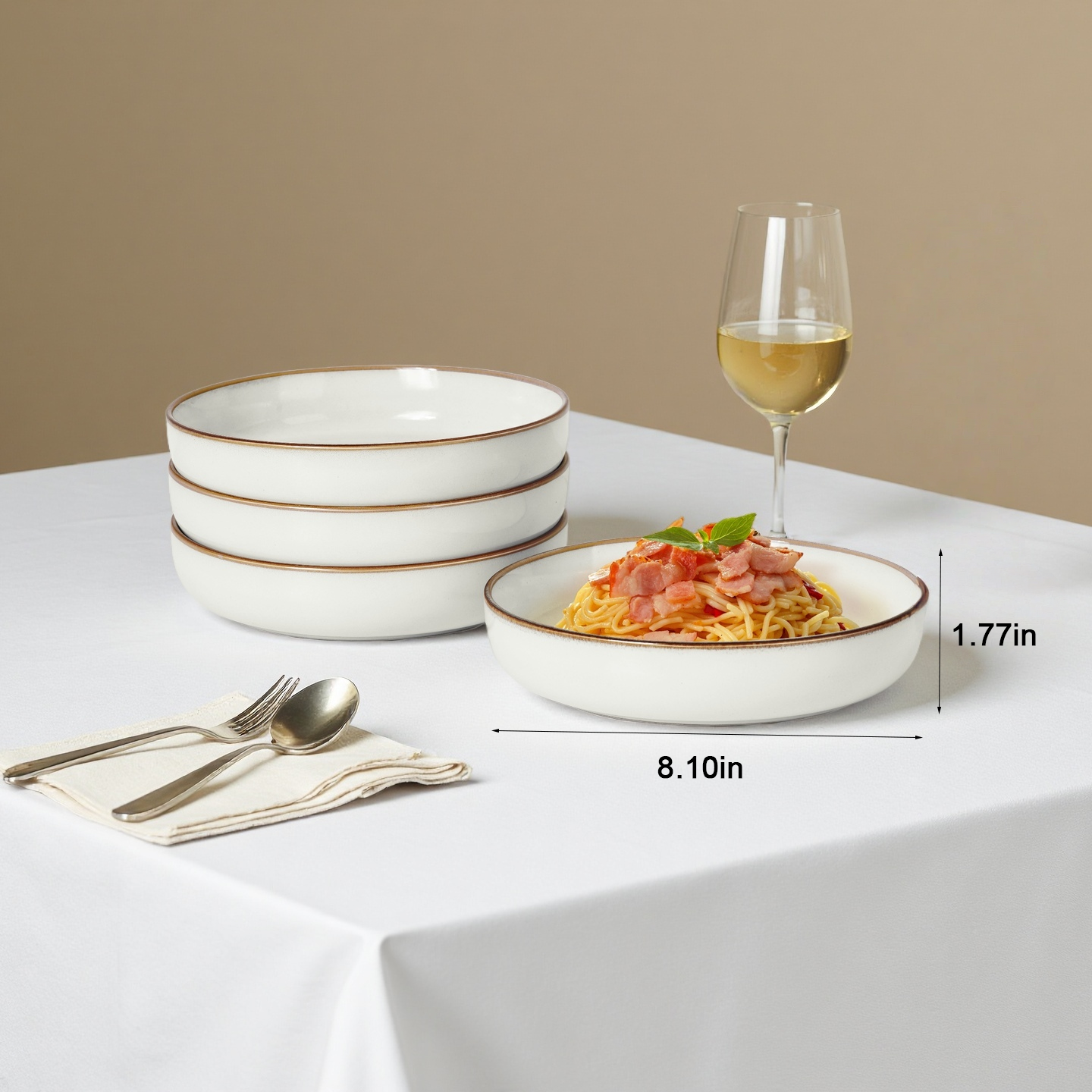 Onader Pasta Bowls Set of 4, 35oz Large Pasta Bowls for Serving, Wide Bowl Plates for Kitchen, Double Reactive Glaze, Microwave and Dishwasher Safe - Seashell White