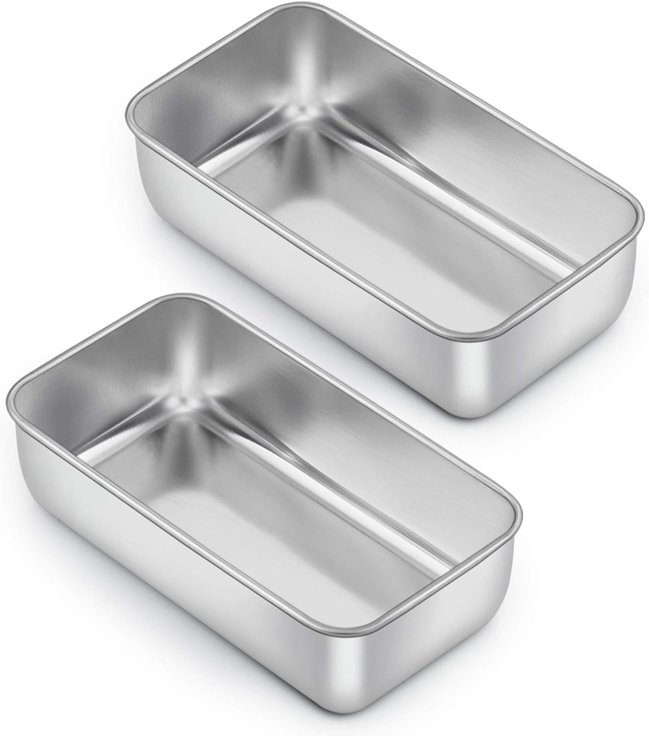 Loaf Pan Set of 2, VeSteel 9x5 Inch Bread Pans, Stainless Steel Loaf Toast Baking Pans For Bread Meatloaf Lasagna Cake, Healthy & Non Toxic,Deep Side & Smooth Roll, Oven & Dishwasher Safe