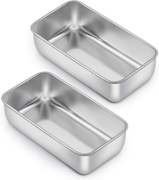 Loaf Pan Set of 2, VeSteel 9x5 Inch Bread Pans, Stainless Steel Loaf Toast Baking Pans For Bread Meatloaf Lasagna Cake, Healthy & Non Toxic,Deep Side & Smooth Roll, Oven & Dishwasher Safe