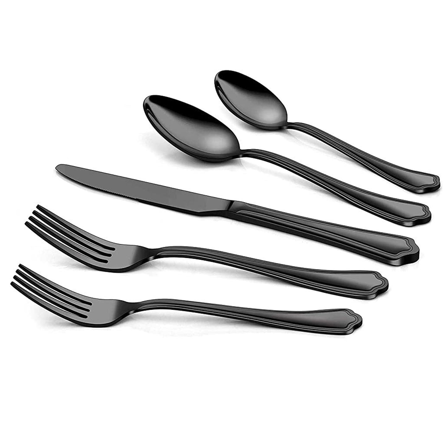 Vesteel 20-Piece Black Silverware Set for 4, Stainless Steel Flatware Cutlery Set with Scalloped Edge, Modern Tableware Eating Utensils Set