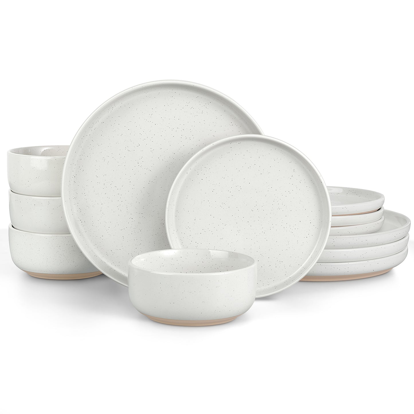 Vesteel 12-Piece Dinnerware set, Ceramic Plates and Bowls set for 4, Speckled Stoneware Dishes Set for Family, Microwave & Dishwasher Safe - Speckled White