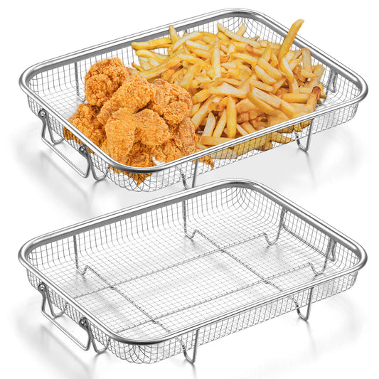 Vesteel Stainless Steel Air Fryer Basket Set of 2, 11.8" x 9" Oven Crisper Basket for Baking, Roasting & Healthy Cooking, Dishwasher Safe