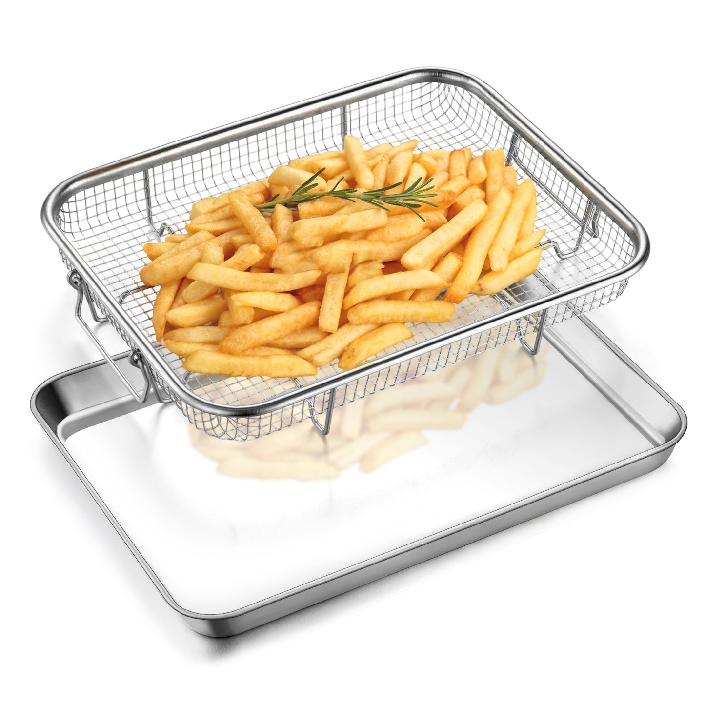 Vesteel 12.5 inch Air Fryer Pan with Basket Set of 2, Stainless Steel Oven Crisper Tray for Baking, Roasting, and Healthy Cooking, Dishwasher Safe
