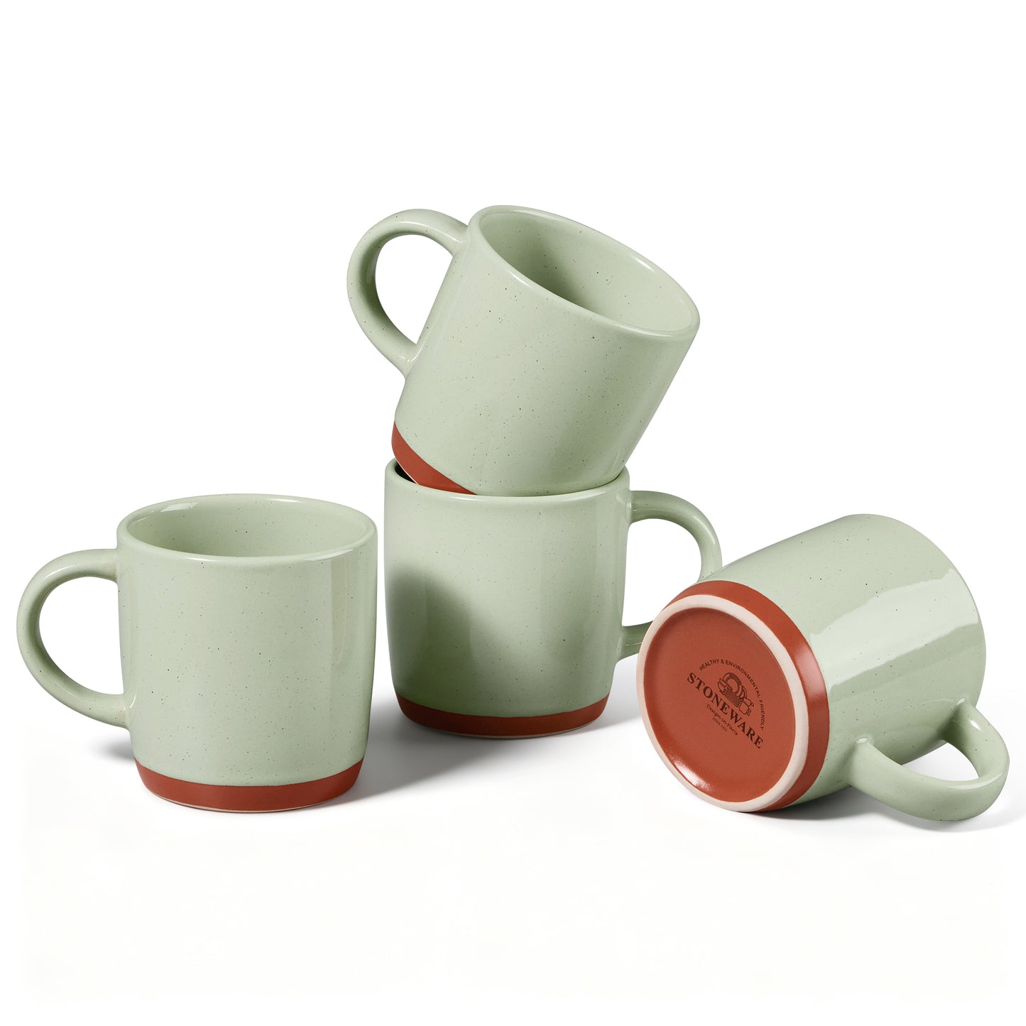 Vesteel Coffee Mugs Set of 4, 12oz Ceramic Coffee Cup with Handle, Modern Stoneware Mugs for Latte, Cappuccino, Cocoa, Dishwasher & Microwave Safe, Light Green