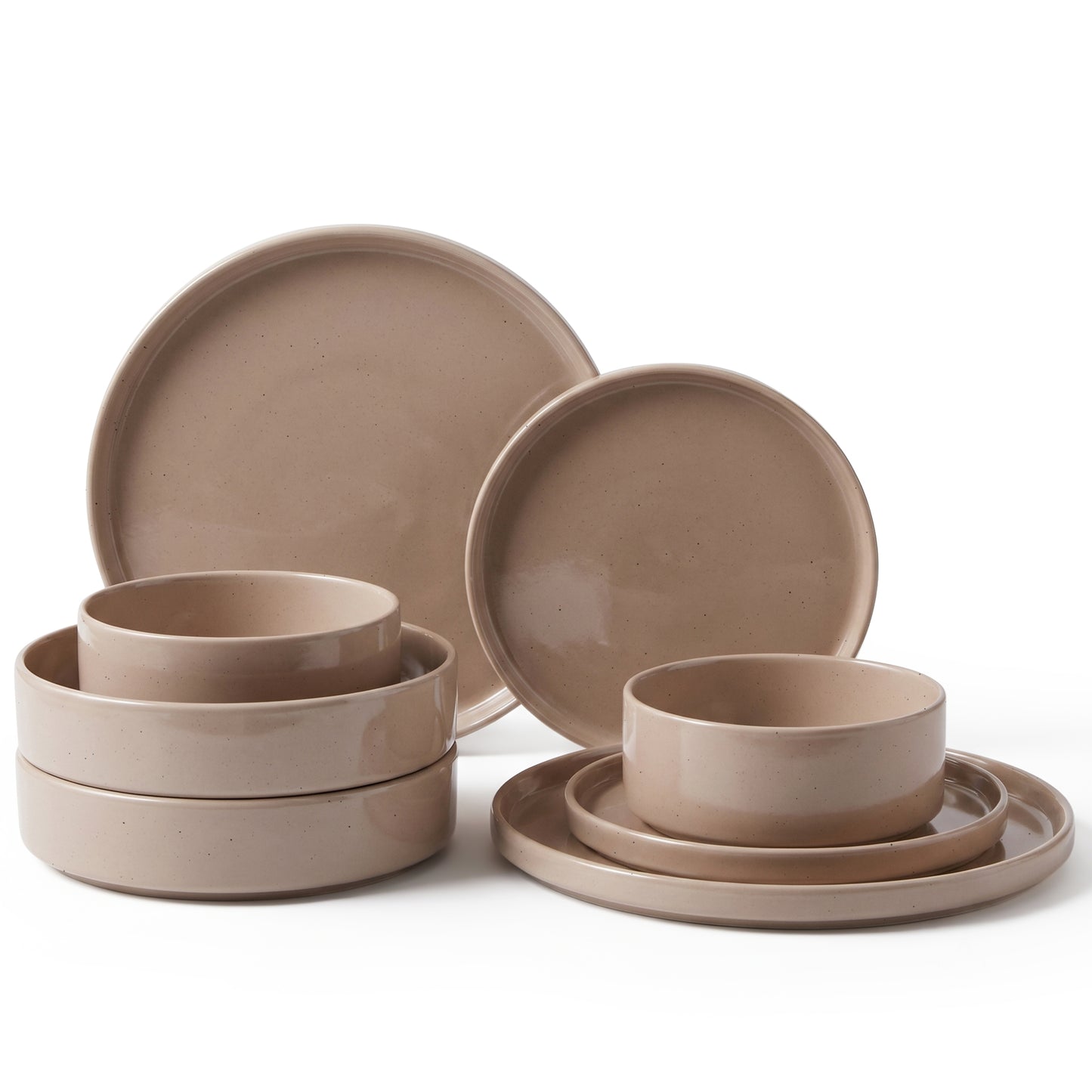 Onader 8-Piece Stoneware Dinnerware Set, Speckled Porcelain Plates and Bowls for the Kitchen, High-Quality Handcrafted Ceramic Dinnerware, Microwave & Dishwasher Safe - Coffee Brown