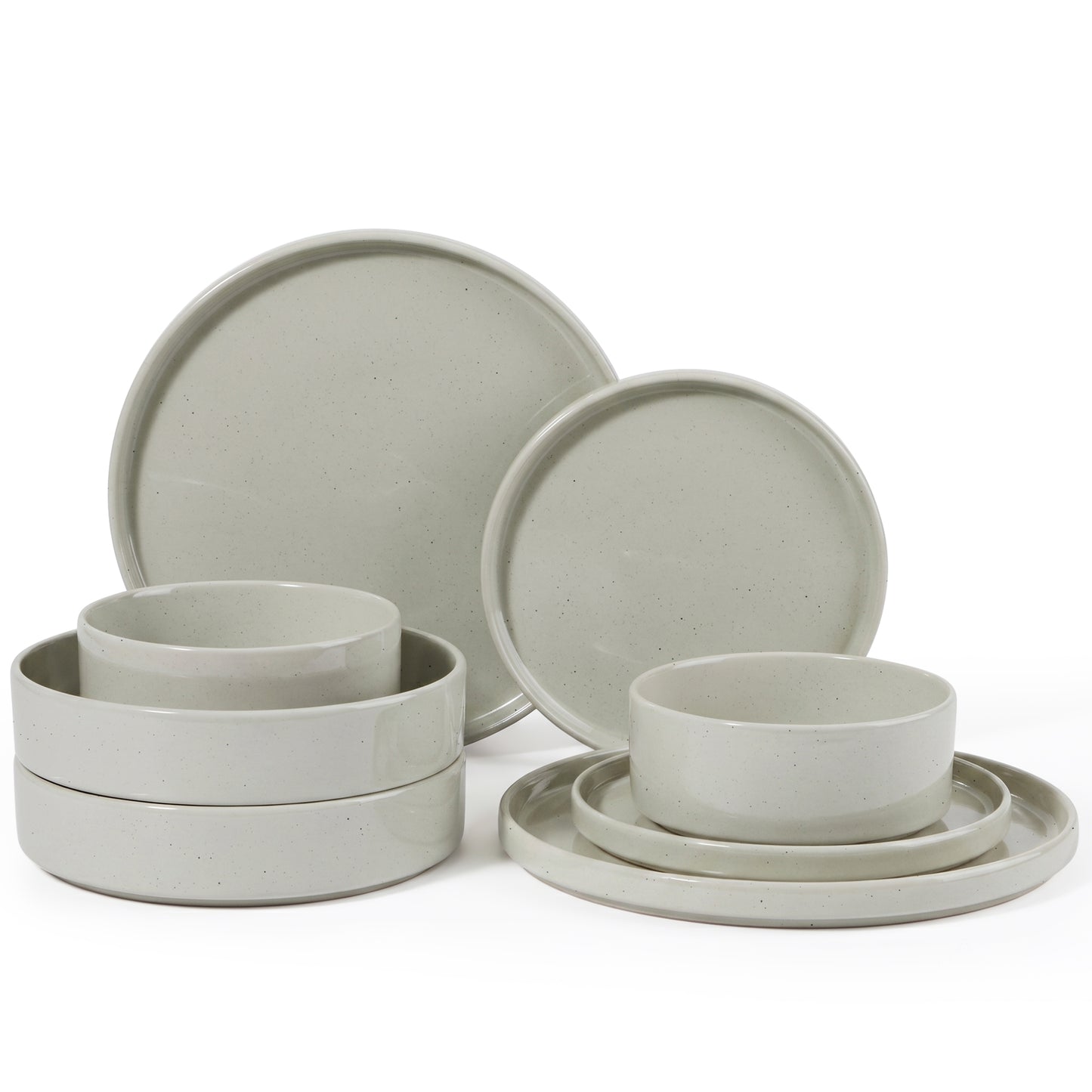 Onader 8-Piece Stoneware Dinnerware Set, Speckled Porcelain Plates and Bowls for the Kitchen, High-Quality Handcrafted Ceramic Dinnerware, Microwave & Dishwasher Safe - Light Green