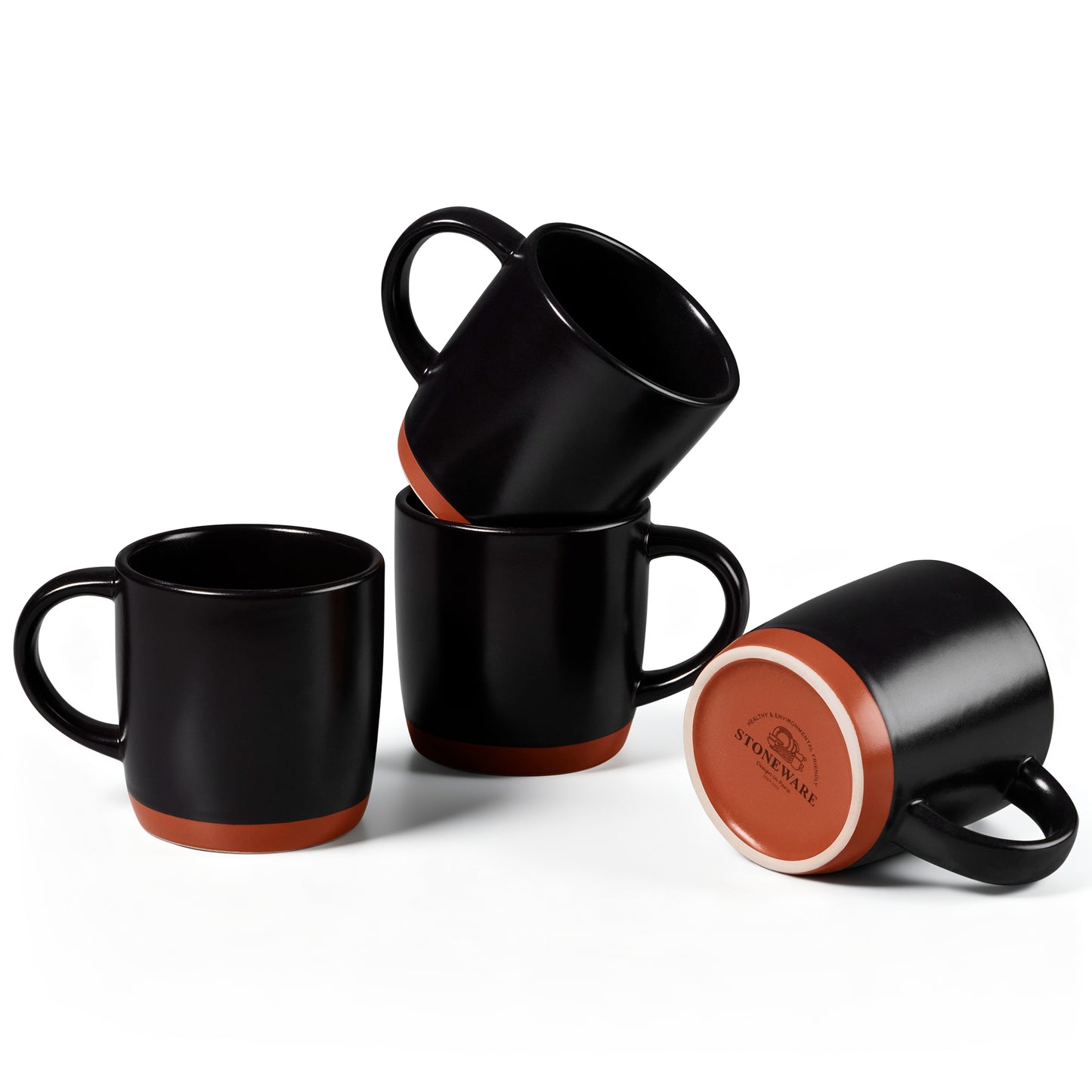 Vesteel Coffee Mugs Set of 4, 12oz Ceramic Coffee Cup with Handle, Modern Stoneware Mugs for Latte, Cappuccino, Cocoa, Dishwasher & Microwave Safe, Matte Black