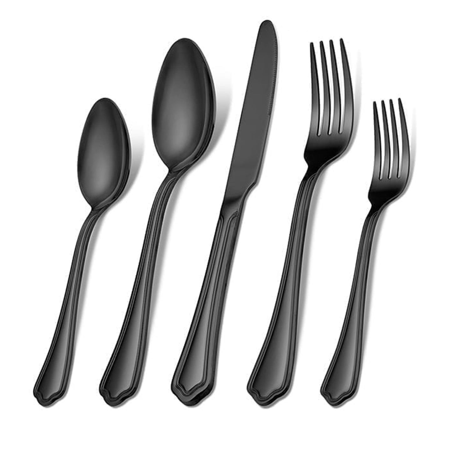 Vesteel 40-Piece Black Silverware Set for 8, Stainless Steel Flatware Cutlery Set with Scalloped Edge, Modern Tableware Eating Utensils Set