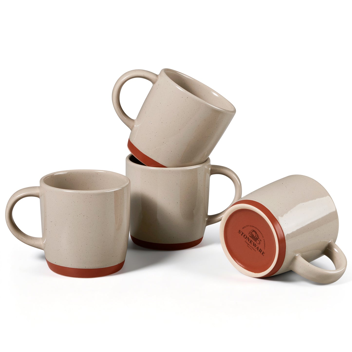 Vesteel Coffee Mugs Set of 4, 12oz Ceramic Coffee Cup with Handle, Modern Stoneware Mugs for Latte, Cappuccino, Cocoa, Dishwasher & Microwave Safe, Cappuccino Brown