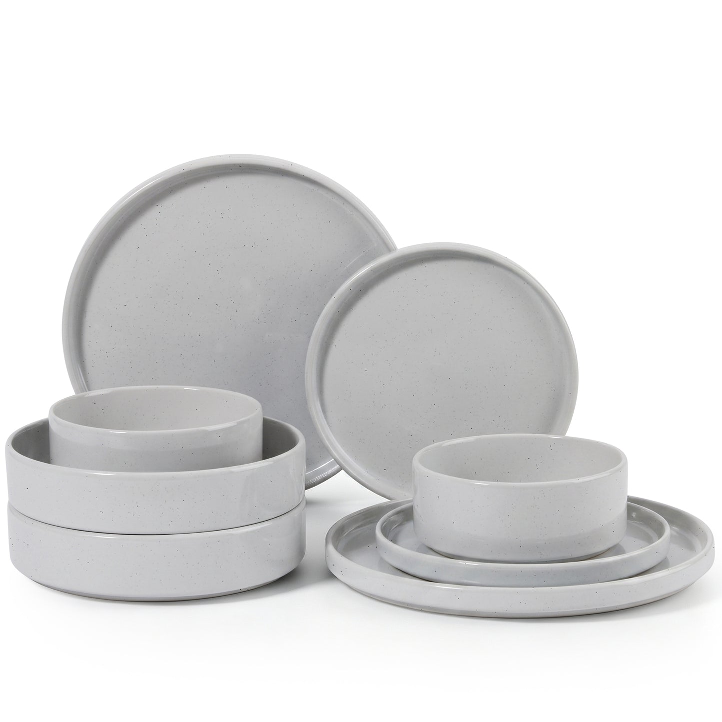 Onader 8-Piece Stoneware Dinnerware Set, Speckled Porcelain Plates and Bowls for the Kitchen, High-Quality Handcrafted Ceramic Dinnerware, Microwave & Dishwasher Safe - Light Gray