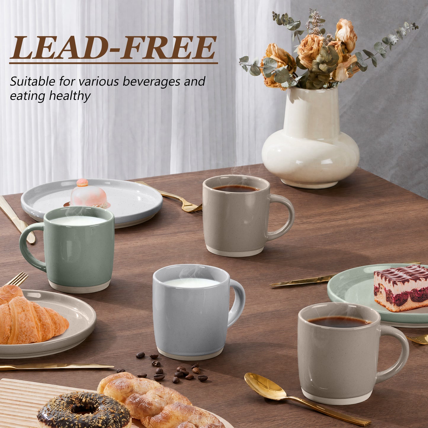 Vesteel Coffee Mugs Set of 6, 12oz Ceramic Coffee Cups Set with Makeup Clay for Coffee Tea Milk, Mug Gifts for Thanksgiving Day Anniversary, Multi-color