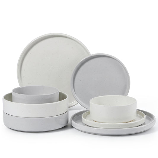 Onader 8-Piece Stoneware Dinnerware Set, Speckled Porcelain Plates and Bowls for the Kitchen, High-Quality Handcrafted Ceramic Dinnerware, Microwave & Dishwasher Safe - Multi - Color