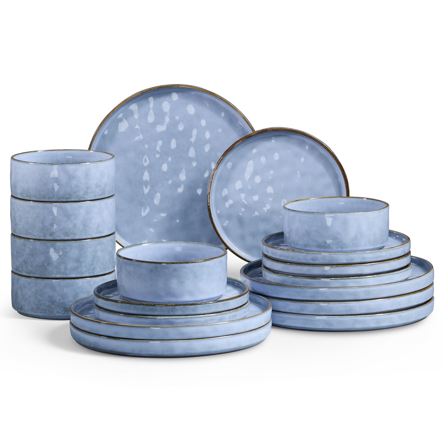 Onader Dinnerware Sets for 6, 18-Piece Plates and Bowls Set, Stoneware Dish Set for Kitchen, Ceramic Dinnerware for Home Restaurant, Chip and Scratch Resistant, Microwave and Dishwashe, Reactive Blue