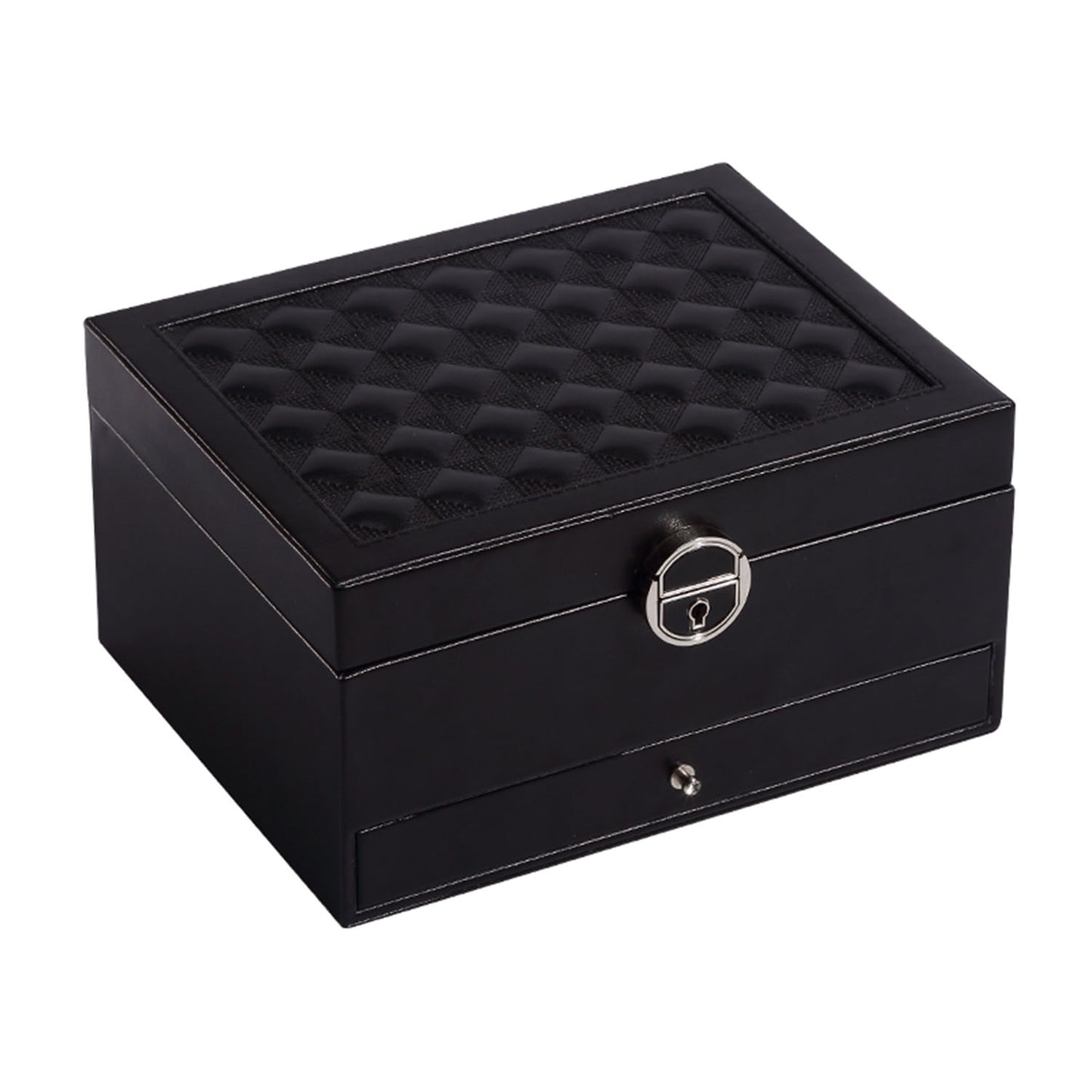 Vesteel Jewelry Box, 2-Layer Leather Jewelry Storage Organizer with Lock Drawer Built-in Mirror, Jewelry Case for Rings Necklaces Earrings Watches - Black