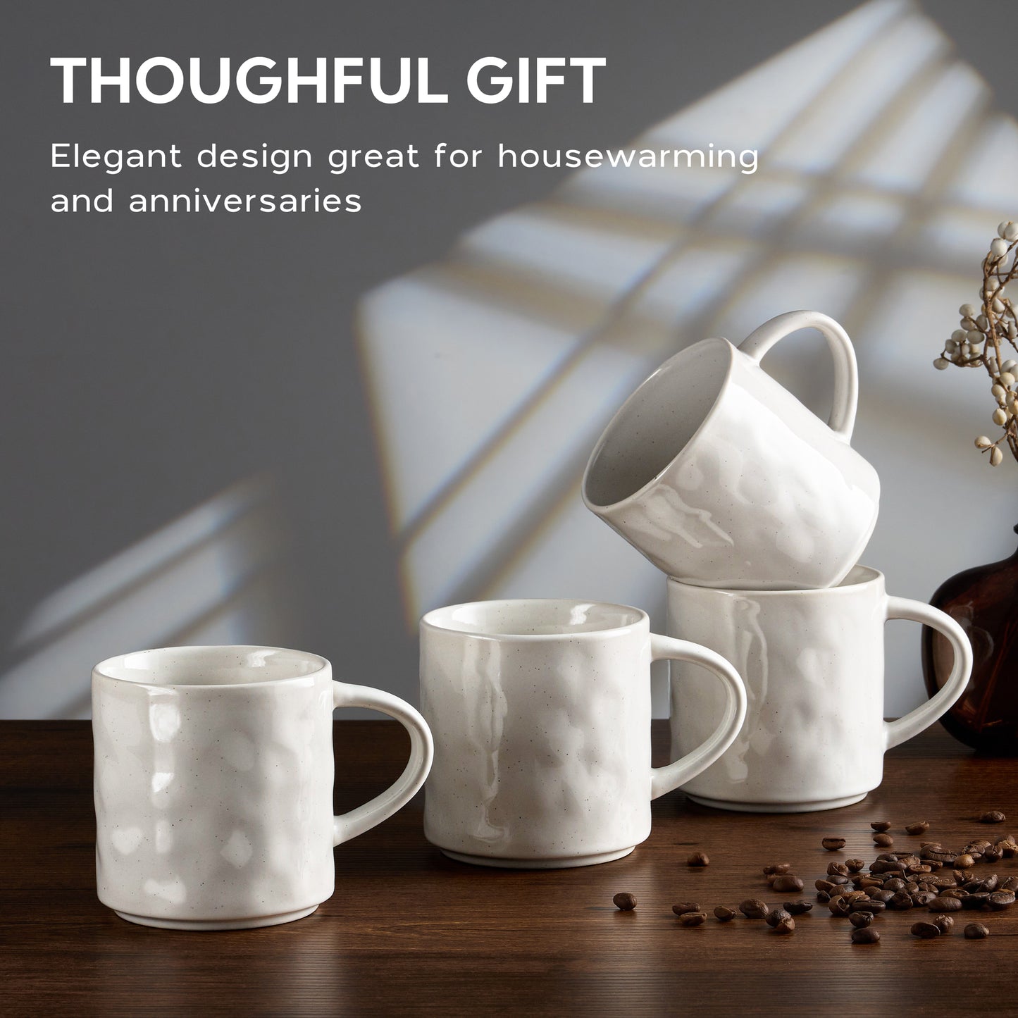 Vesteel Coffee Mugs Set of 4, 16oz Ceramic Coffee Cups with Handle for Men Women, Stoneware Mugs for Tea Latte, Housewarming Wedding Gifts, Speckled White