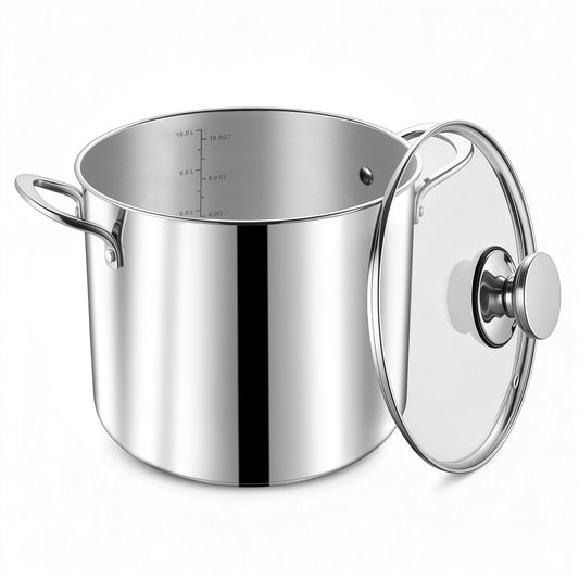 Vesteel 10QT Stock Pot with Lid, Tri-Ply Bottom Stainless Steel Stockpot for Cooking Simmering Soup Stew, Heavy Duty Cookware Compatible with All Cooktops, Dishwasher Safe