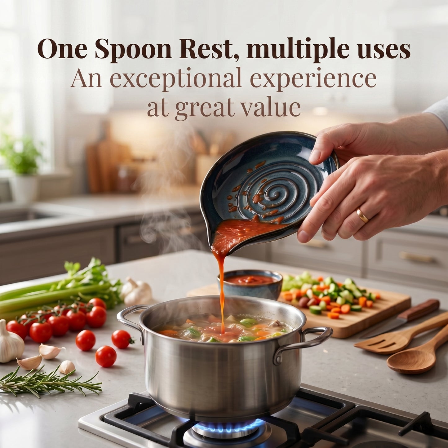 Onader 2-Piece Spoon Rest, 5" Ceramic Spoon Holder for Kitchen Utensils Soup Ladle Slotted Turner Spatula, Cooking Utensil Rest for Kitchen Countertop, Starry Blue