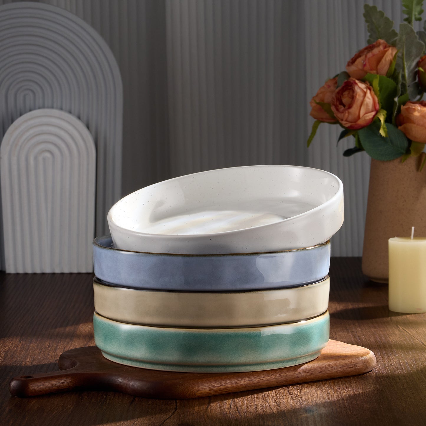 Vesteel Pasta Bowls Set of 4, 30oz Stoneware Salad Bowl, Large Dinner Bowls for Eating Serving Soup Noodle Pasta, Microwave & Dishwasher Safe, Multi-Color