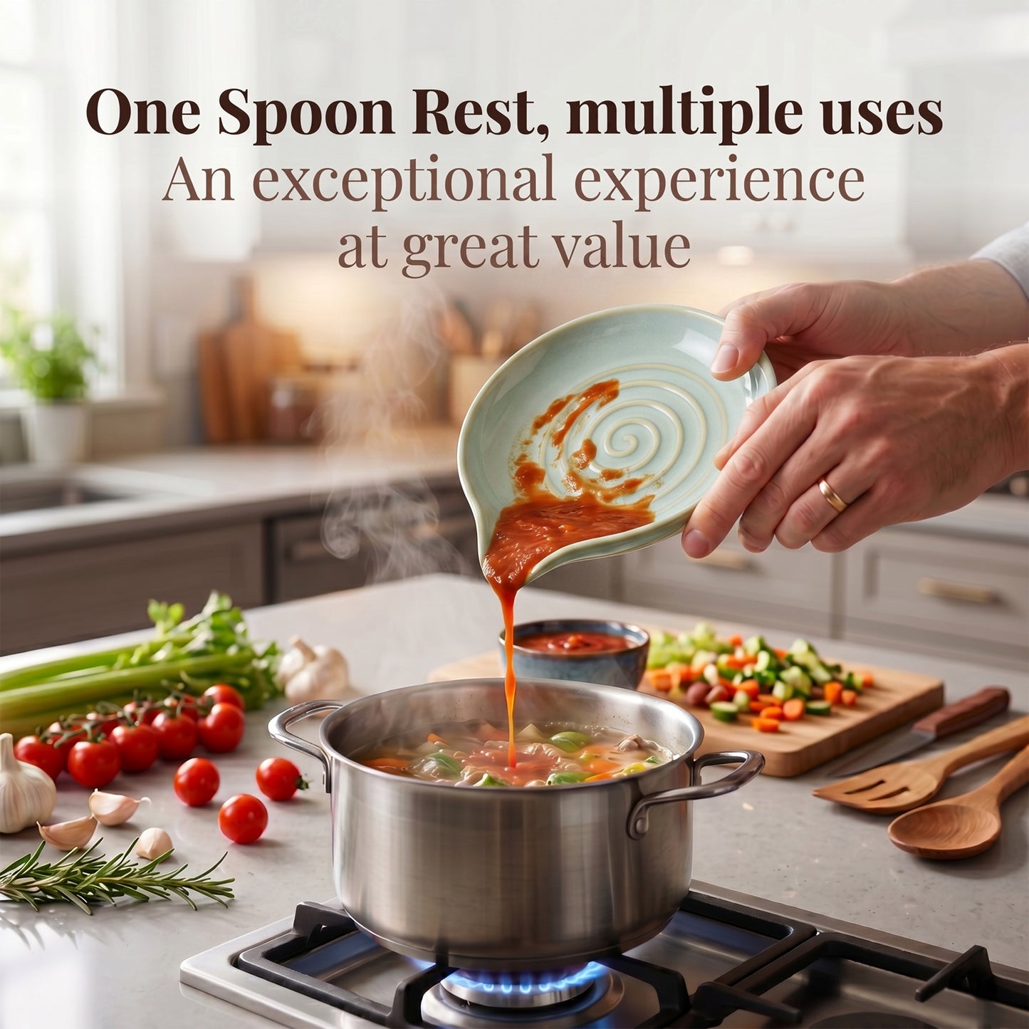Onader 2-Piece Spoon Rest, 5" Ceramic Spoon Holder for Kitchen Utensils Soup Ladle Slotted Turner Spatula, Cooking Utensil Rest for Kitchen Countertop, Light Green