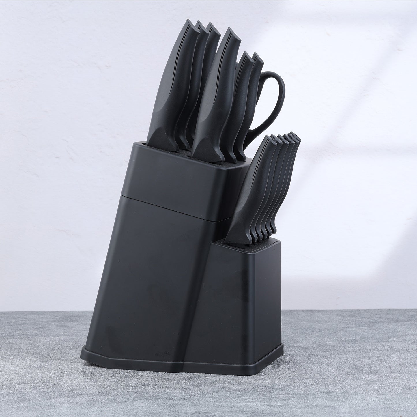 Vesteel Knife Set for Kitchen with Block, 15 Pcs Stainless Steel Kitchen Knife Set with Self Sharpening - Black