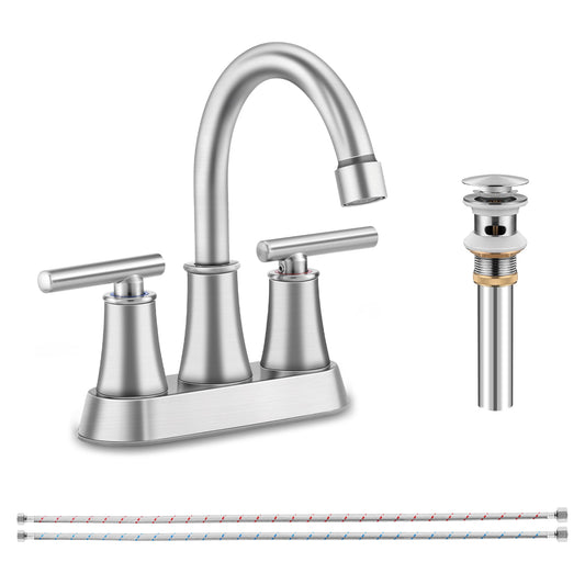 Vesteel 4 Inch 2-Handle Bathroom Faucet, Modern Bat Sink Faucet with 360 Swivel Spout for Bathroom, Hotel, RV, with Pop Up Sink Drain and Two Water Supply Lines, Brushed Nickel