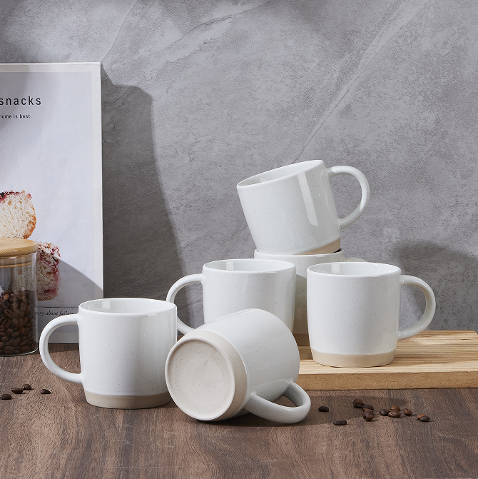 Vesteel Coffee Mugs Set of 6, 11oz Ceramic Coffee Cups Set with Makeup Clay for Coffee Tea Milk, Mug Gifts for Thanksgiving Day Anniversary, Speckled White