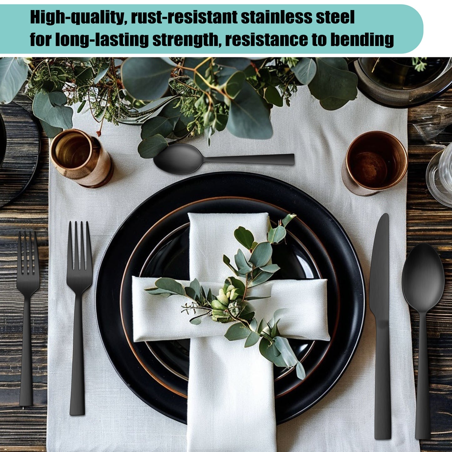 VeSteel 45Pcs Matte Black Silverware Set with Serving Utensils, Stainless Steel Flatware Set Service for 8, Metal Cutlery Eating Utensils Tableware Includes Forks/Spoons/Knives/Hostess Set