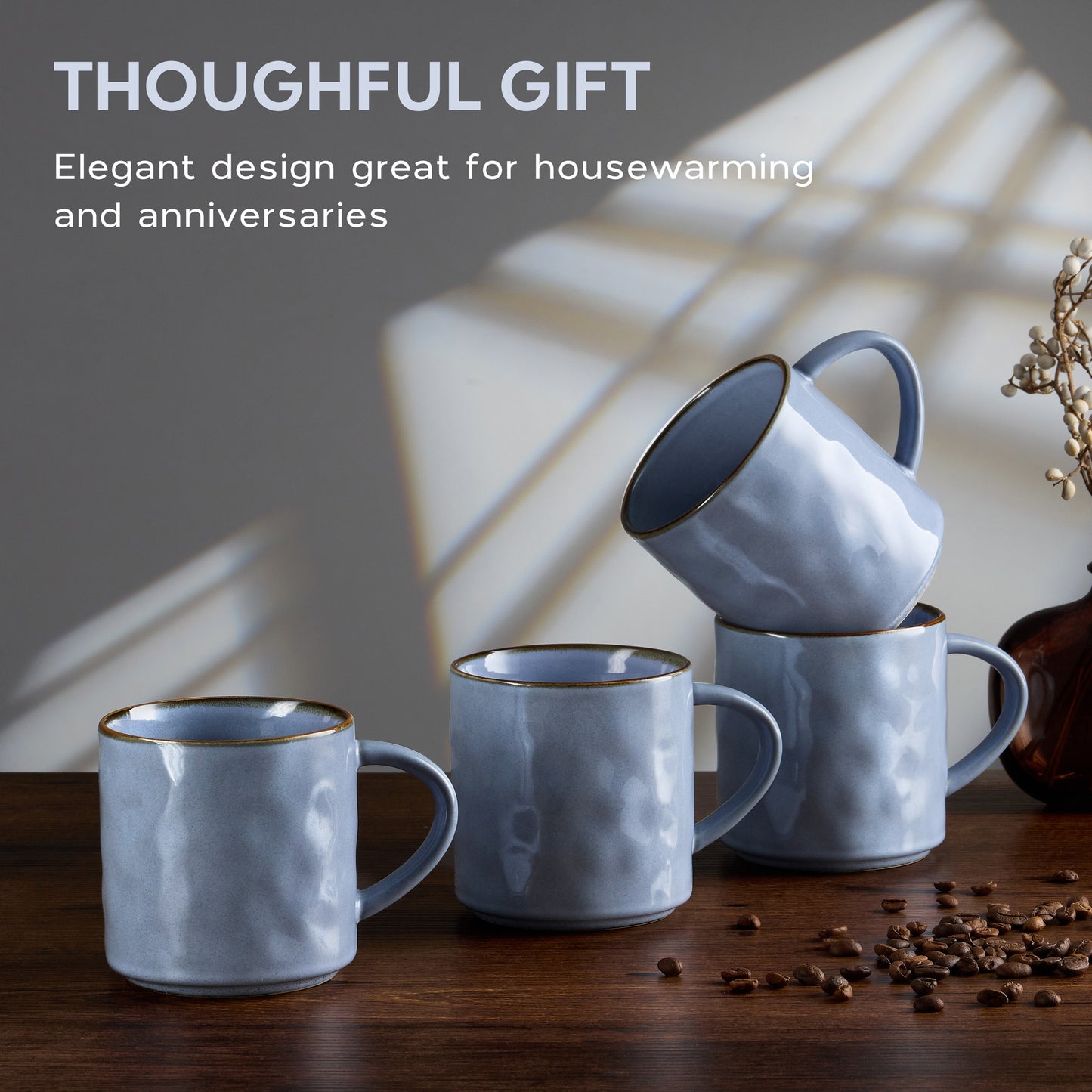 Vesteel Coffee Cups Set of 4, 14oz Ceramic Mugs Set with Handles, Porcelain Mug for Latte Tea Beer Hot Cocoa, Dishwasher & Microwave Safe, Uranus Blue
