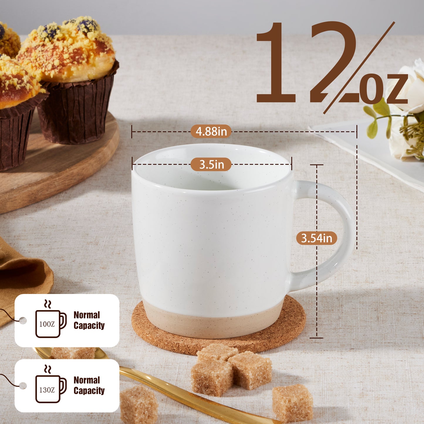 Vesteel Coffee Mugs Set of 4, 12oz Porcelain Coffee Cups with handle, Ceramic Stoneware Mug for Milk, Coffee, Hot Cocoa, Microwave & Dishwasher Safe, Speckled White