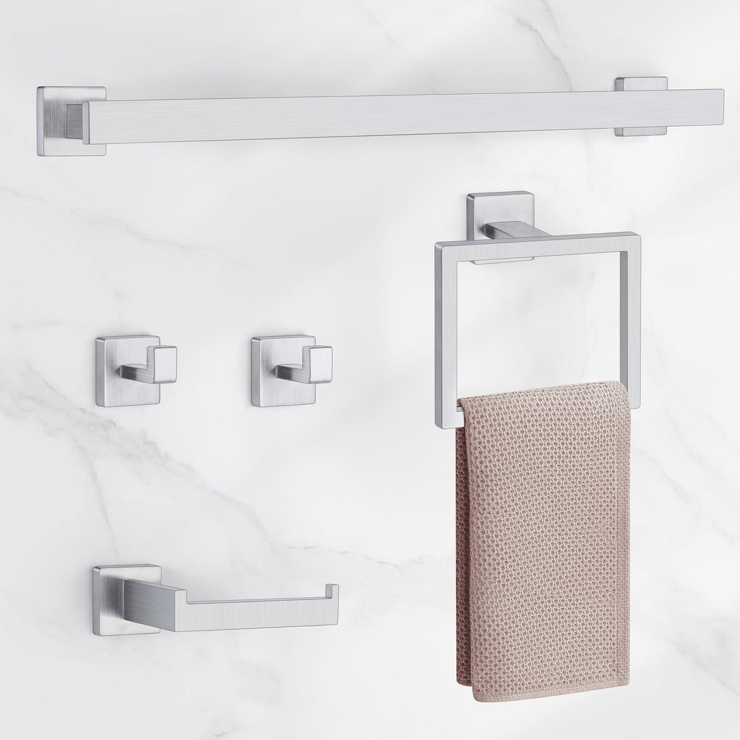 Vesteel 5-Pieces Bathroom Hardware Set, Stainless Steel Bath Towel Bar Set, 24 Inch Hand Towel Bar for Bathroom, Bath Accessories Sets Wall Mounted, Brushed Nickel