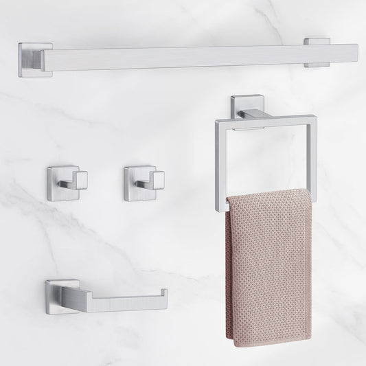 Vesteel 5-Pieces Bathroom Hardware Set, Stainless Steel Bath Towel Bar Set, 24 Inch Hand Towel Bar for Bathroom, Bath Accessories Sets Wall Mounted, Brushed Nickel