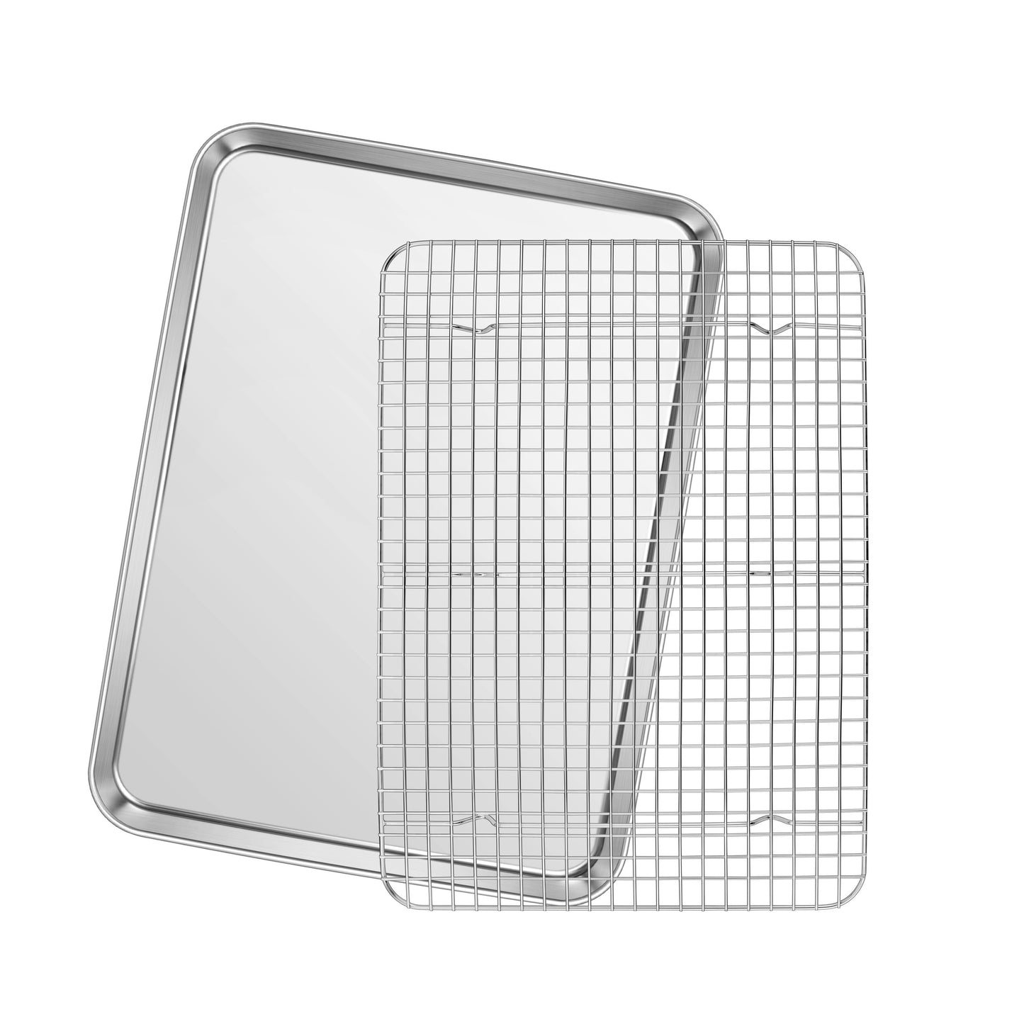 VeSteel 16 Inch Baking Sheet and Rack Set, Stainless Steel Rectangle Baking Sheet Oven Tray and Cooling Grid Rack for Cookies Meats, Dishwasher Safe