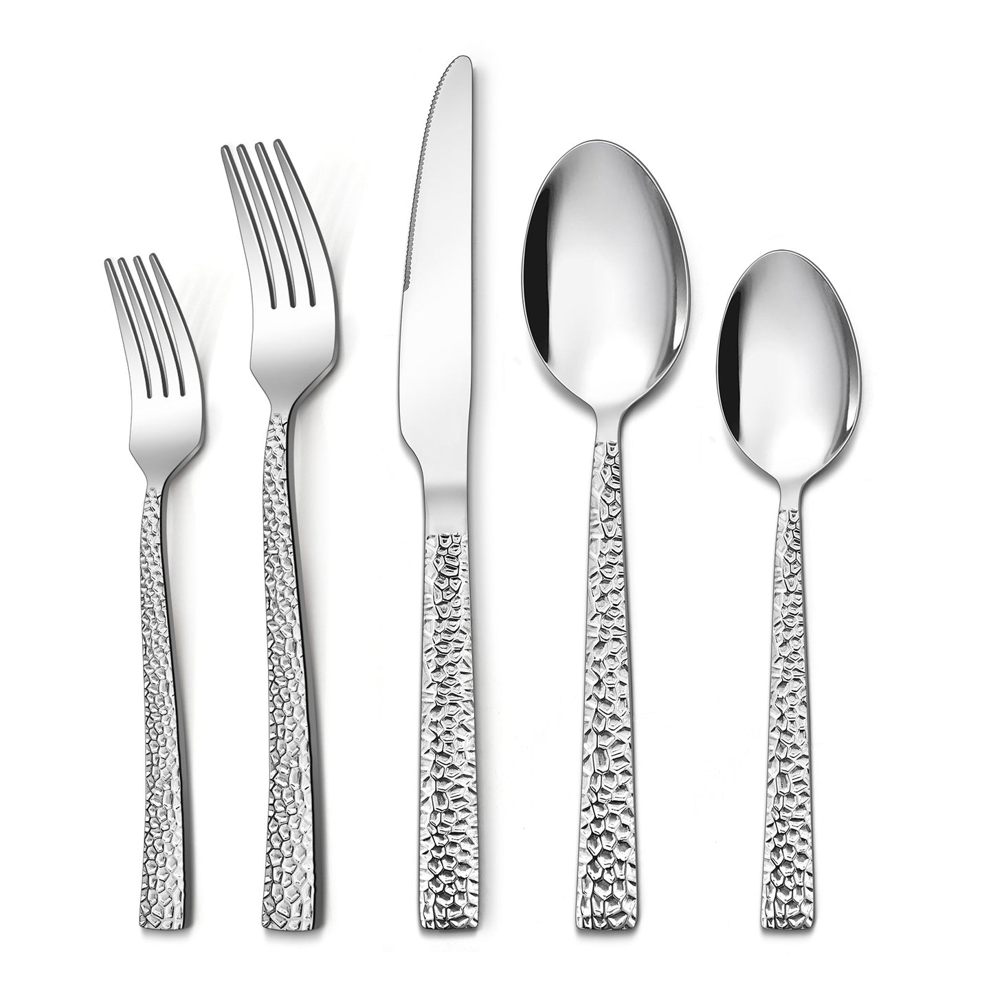 Vesteel 60-Piece Hammered Silverware Set, Stainless Steel Square Flatware Tableware Cutlery Set Service for 12, Non-toxic & Dishwasher Safe