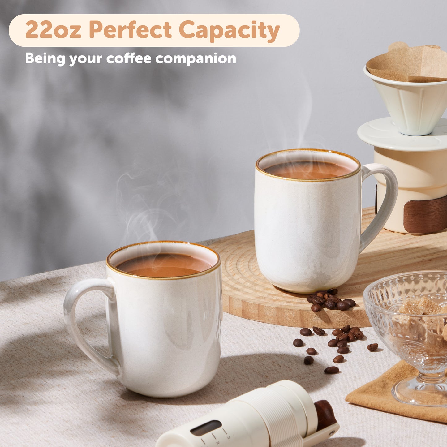 Vesteel Coffee Mug Set of 4, 14oz Ceramic Coffee Cups with Handles, Handmade Reactive Glaze Mugs Set for Tea Milk, Gifts for Man Woman, Seashell White