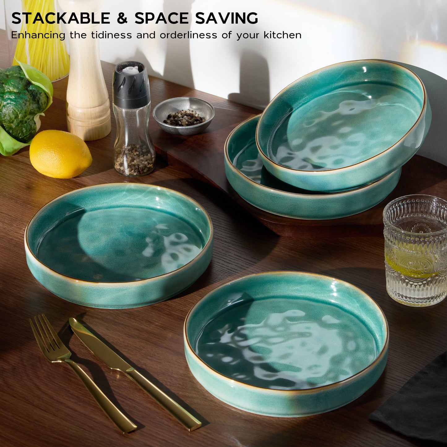 Vesteel Pasta Bowls Set of 4, 30oz Stoneware Salad Bowl, Large Dinner Bowls for Eating Serving Soup Noodle Pasta, Microwave & Dishwasher Safe, Jade Green