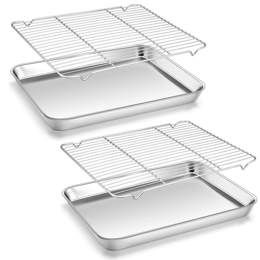 Vesteel Baking Sheet with Rack Set of 4, 18 inch Stainless Steel Cookie Sheet Baking Pan Tray with Cooling Rack, Nontoxic & Dishwasher Safe