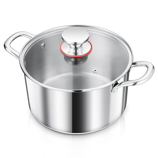 Vesteel 4 Qt Tri-Ply Stainless Steel Stock Pot, 4 Quart Stockpot Pasta Cooking Cookware with Visible Lid for Soup