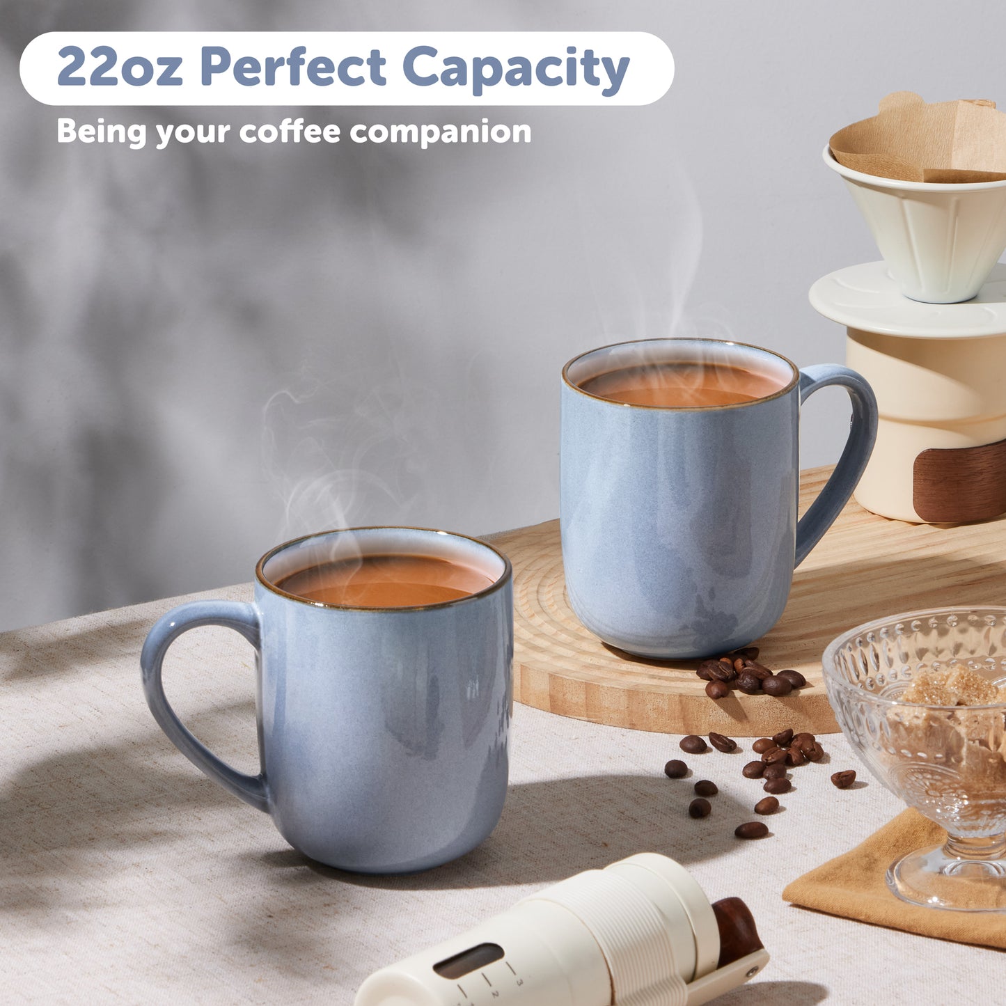 Vesteel Coffee Mug Set of 4, Ceramic Coffee Cups with Handles, 14oz Handmade Reactive Glaze Mugs Set for Coffee Tea Milk, Mug Gifts for Home Office Restaurant, Uranus Blue