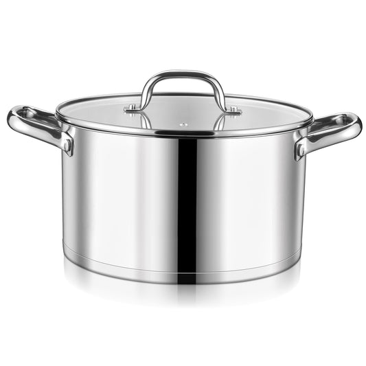 Vesteel 8 QT Stock Pot with Lid, 3 Tri-ply Stainless Steel Cooking Pot for Induction Gas Electric Stove, Stockpot for Cooking Soup Spaghetti, Dishwasher Safe