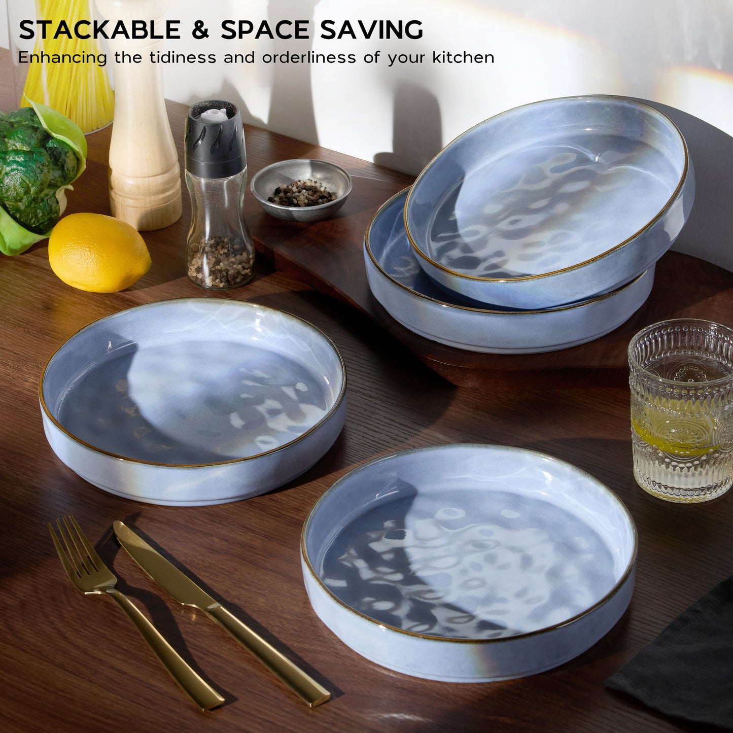 Vesteel Pasta Bowls Set of 4, 30oz Stoneware Salad Bowl, Large Dinner Bowls for Eating Serving Soup Noodle Pasta, Microwave & Dishwasher Safe, Uranus Blue
