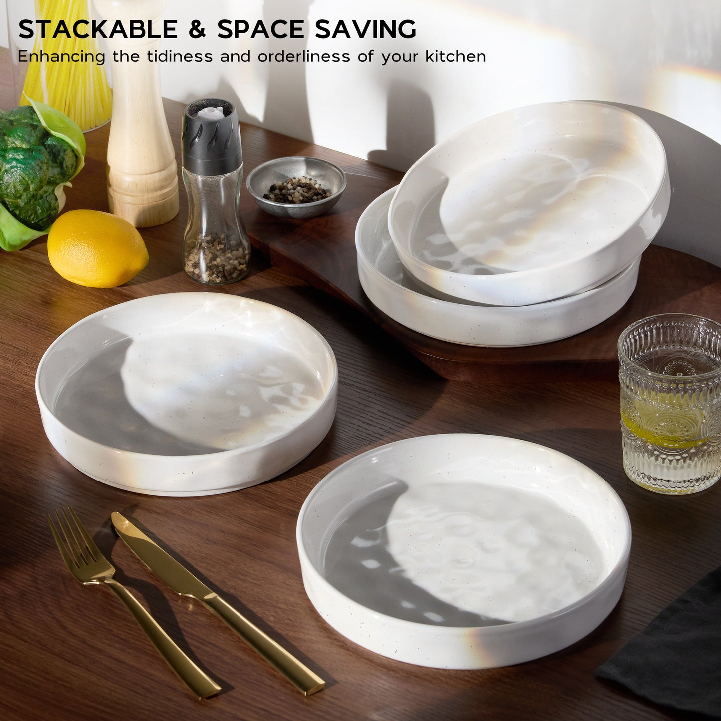 Vesteel Pasta Bowls Set of 4, 30oz Stoneware Salad Bowl, Large Dinner Bowls for Eating Serving Soup Noodle Pasta, Microwave & Dishwasher Safe, Speckled White