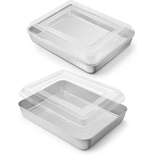 Vesteel 9 inch Baking Pan with Lid Set of 4 (2 Baking Sheets+ 2 Lids), Stainless Steel Baking Sheet Cake Pans for Toaster Oven, Bakeware Set for Cakes Brownies Casseroles