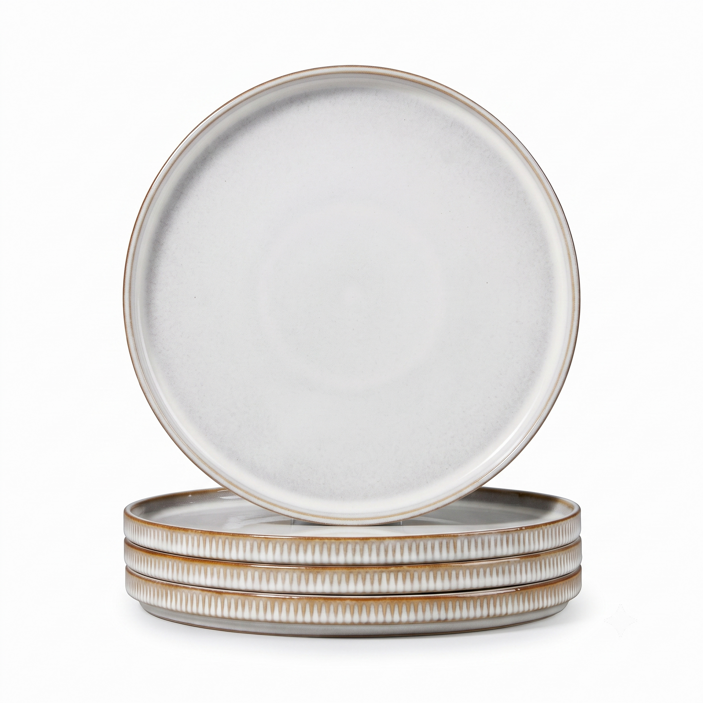 Vesteel Salad Plate for 4, 8 inch Stoneware Dinner plates with Textured Stripes, 4-Piece Ceramic Kitchen Plates for Dessert Salad, Dishwasher Safe & Microwave Safe, Seashell White